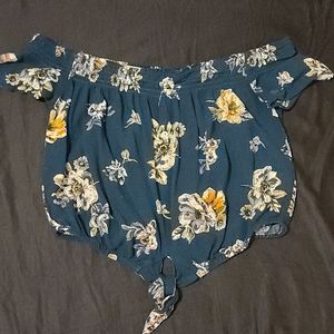 Deep Teal Flower Crop Top 🌼